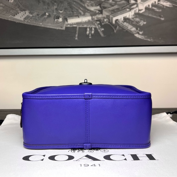 LUNCH BOX CROSSBODY PURSE BAG  IN RETRO SMOOTH PURPLE VIOLET CALF LEATHER - Picture 3 of 9